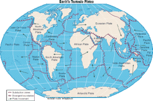 In the 600th year of Noah, the fountains of the deep burst forth and flooded the Earth forming tectonic plates and fault lines in the Earth's outer mantle / crust.